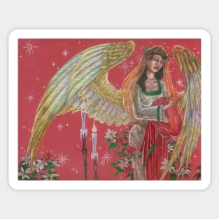 Angel of Noel Art Nouveau with Candles and Poinsettia Sticker